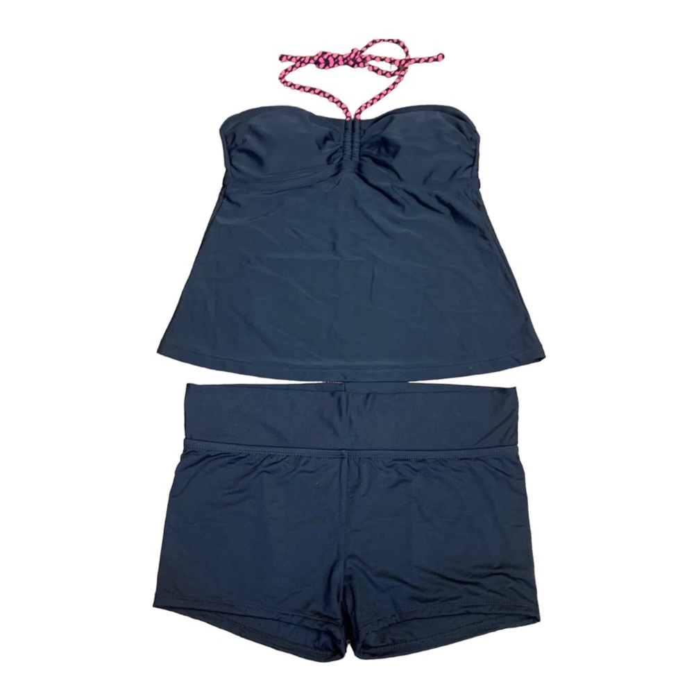 Mossimo Pink/Black Halter Bandeau Tie Tankini + Shorts 2 PC Swimsuit